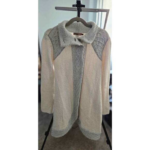 prAna Sunday River Long Cardigan Sweater Gray Cream Knit Coatigan Size Small - Picture 3 of 10